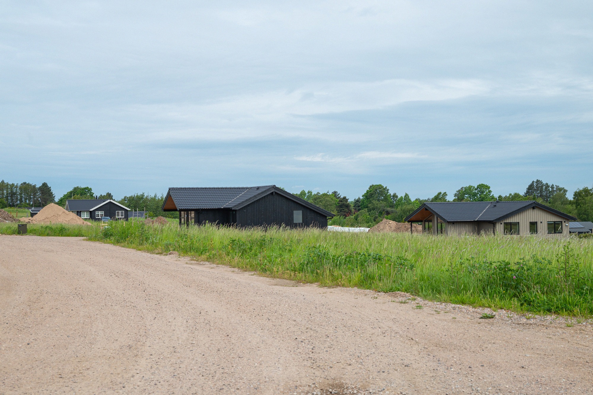 Modern summer houses on the flat beach at Ulvshale